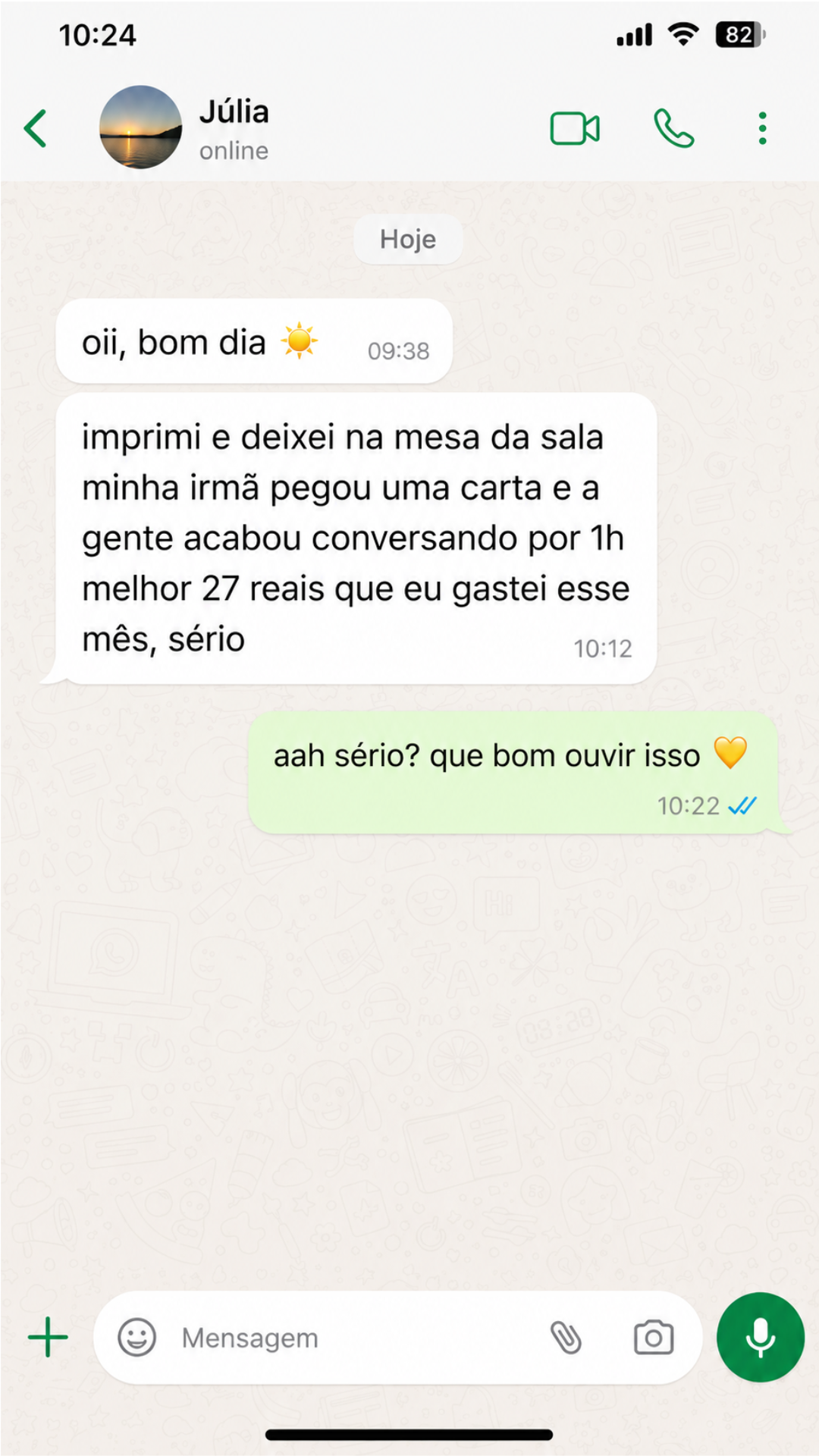 Print de conversa no WhatsApp sobre o uso das cartas