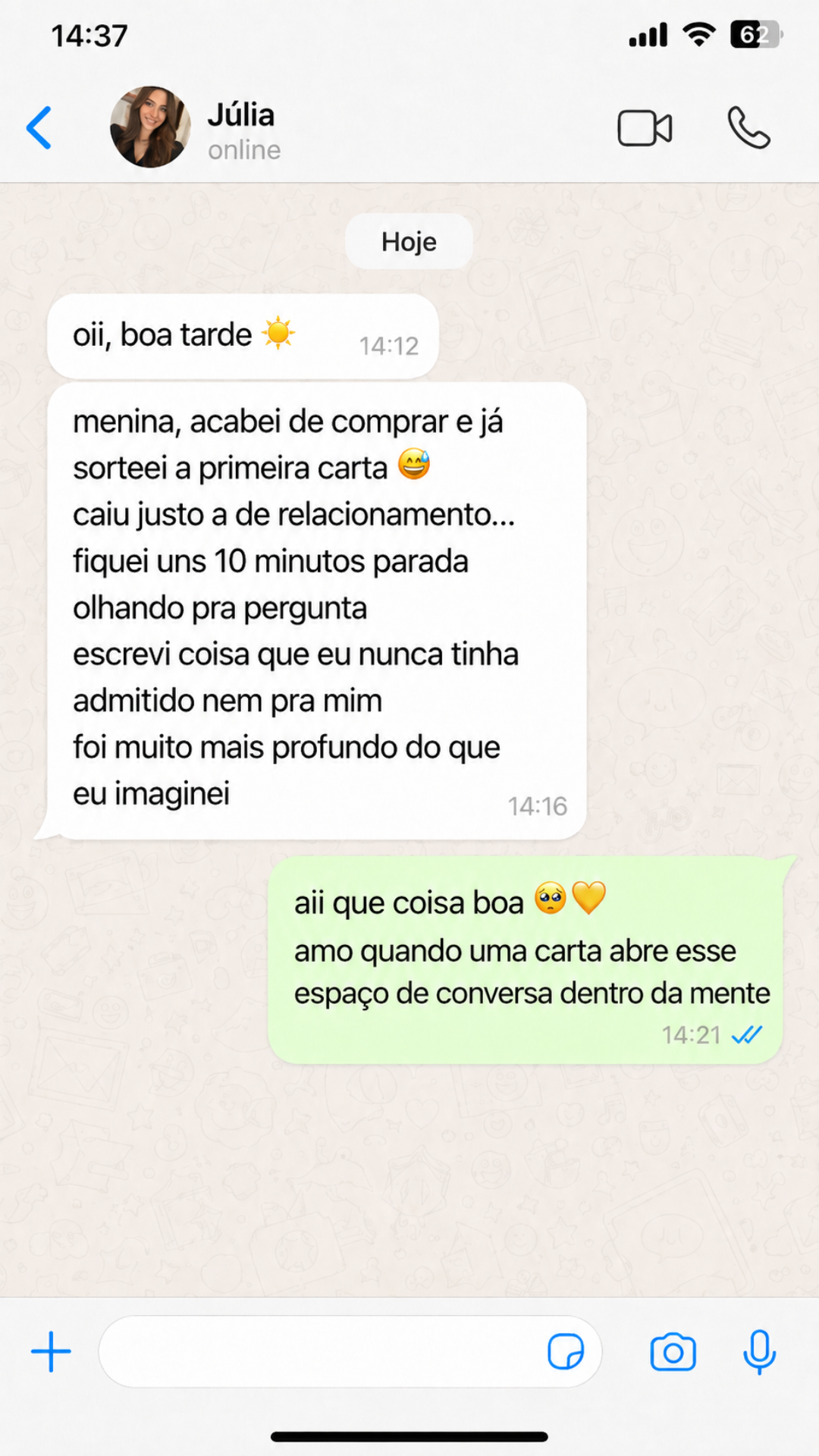 Print de conversa no WhatsApp sobre a primeira carta sorteada